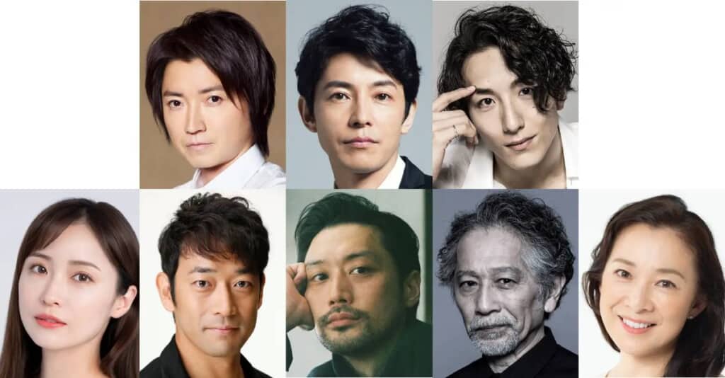 （上段左から）藤原竜也、藤木直人、大貫勇輔 下段左から　笹本玲奈、迫田孝也、内田朝陽、間宮啓行、香寿たつき