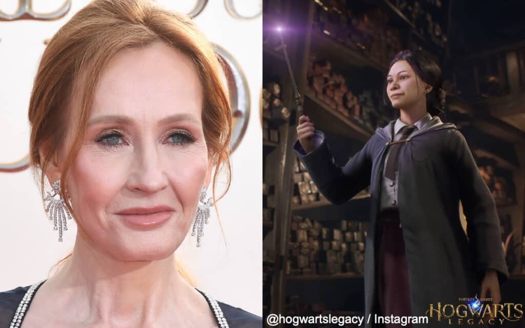 J.K.ローリングと、「ホグワーツ・レガシー」 Photo: Anthony Harvey/Shutterstock, @hogwartslegacy / Instagram