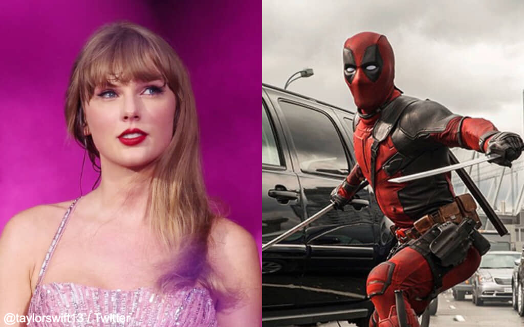 テイラー・スウィフトと、『デッドプール』 Photo: @taylorswift13 / Twitter, Moviestore/Shutterstock